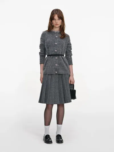 Self-portrait Womens Knit Cardigan With Sparkly Edges And Snap Closure - Size S In Gray