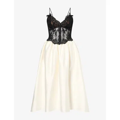 Self-portrait Womens Lace-bodice Flared-skirt Taffeta Midi Dress Cream