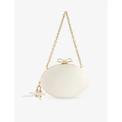 Self-portrait Womens Oval Bow Satin Clutch Bag Cream
