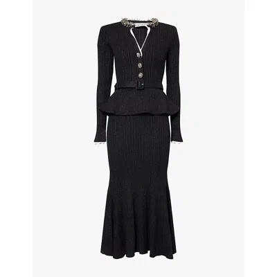Self-portrait Womens Peplum Lurex Knitted Maxi Dress Black Xs