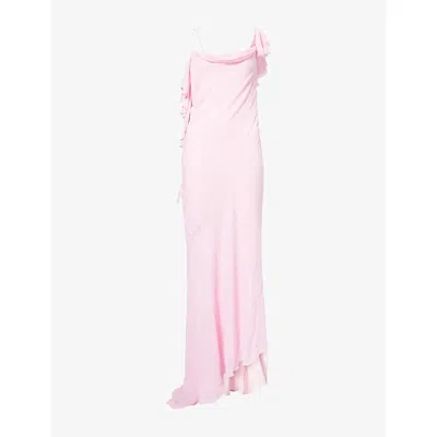 Self-portrait Womens Pink Asymmetric Frilled-trim Georgette Maxi Dress