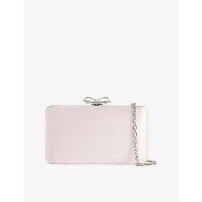 Self-portrait Womens Pink Crystal-embellished Bow Satin Clutch Bag