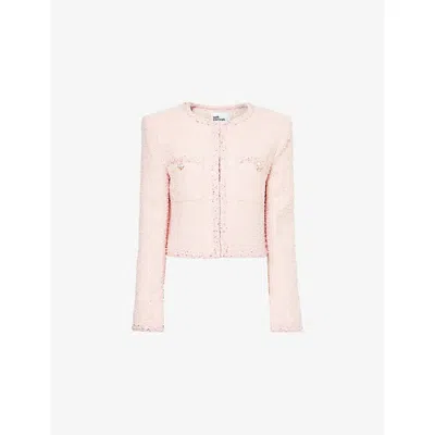 Self-portrait Womens Pink Sequin-trim Boxy-fit Boucle Jacket