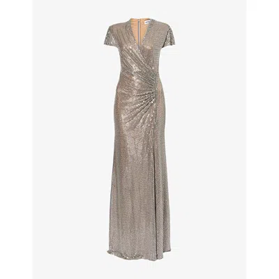 Self-portrait Womens Rhinestone-embellished V-neck Stretch-woven Maxi Dress Grey In Gray