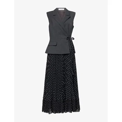 Self-portrait Womens Self Portrait Tailored Polka-dot Crepe Midi Dress In Blue