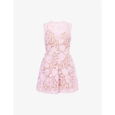 Self-portrait Womens Pink Embroidered Floral Lace Mini Dress