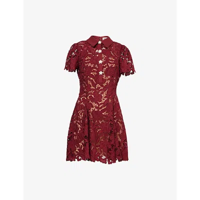 Self-portrait Womens Burgundy Lace Cut-out Woven Mini Dress