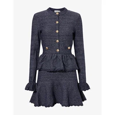 Self-portrait Womens Textured Cotton-blend Mini Dress Navy