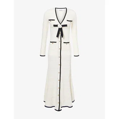 Self-portrait Bow-detail Pointelle-knit Midi Dress In White