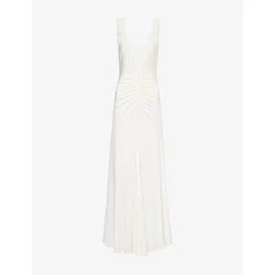 Self-portrait Womens  Low-back Ruched Jersey Maxi Dress In White