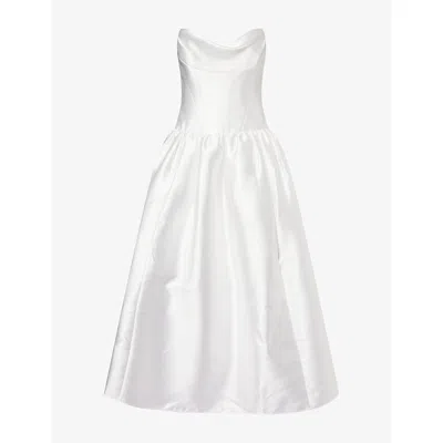 Self-portrait Womens White Peaked-neck Strapless Taffeta Midi Dress