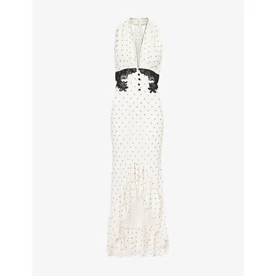 Self-portrait Womens White Polka Dot Halter-neck Woven Midi Dress