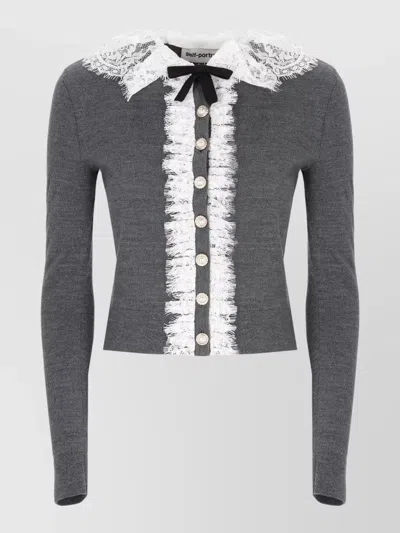SELF-PORTRAIT WOMENS WOOL CARDIGAN LACE COLLAR BOW