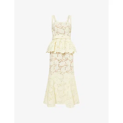 Self-portrait Womens Yellow Belted Peplum Lace Midi Dress In Gray