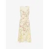 Self-portrait Midi Dress Yellow Crochet Lace With Yellow Cotton Lace For Women In White