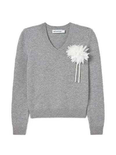 Self-portrait Wool And Cashmere Blend Jumper With Floral Corsage In Animal Print