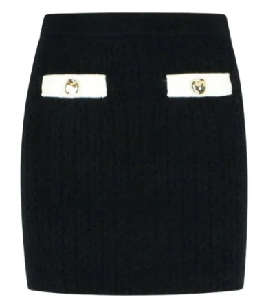 Self-portrait Wool Blend Elastic Skirt In Black