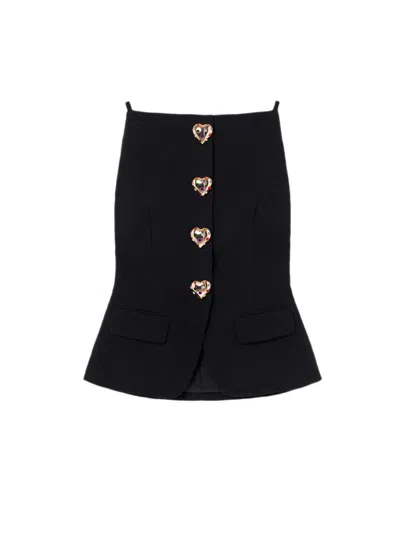 Self-portrait Wool Crepe Top In Black