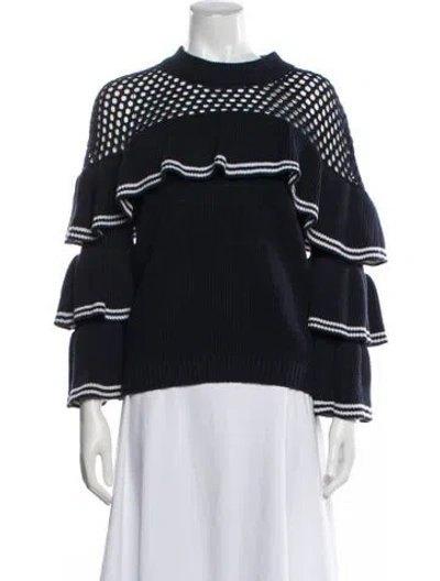 Pre-owned Self-portrait Wool Crew Neck Sweater In Blue