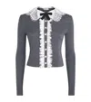 Self-portrait Self Portrait Knitted Wool Cardigan With Lace Collar In Grey In Gray