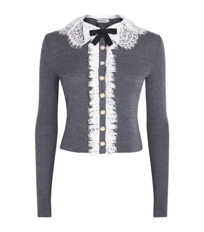 Self-portrait Wool Lace-collar Cardigan In Gray