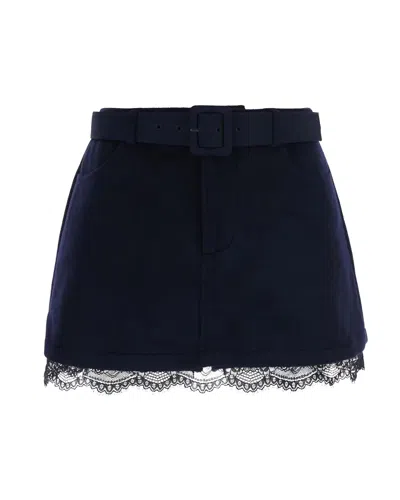 Self-portrait Wool Mini Skirt With Belt And Lace Hem In Multi