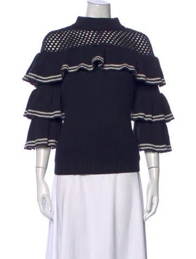 Pre-owned Self-portrait Wool Mock Neck Sweater In Blue