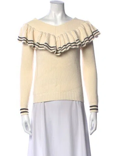 Pre-owned Self-portrait Wool Off-the-shoulder Sweater In Neutrals