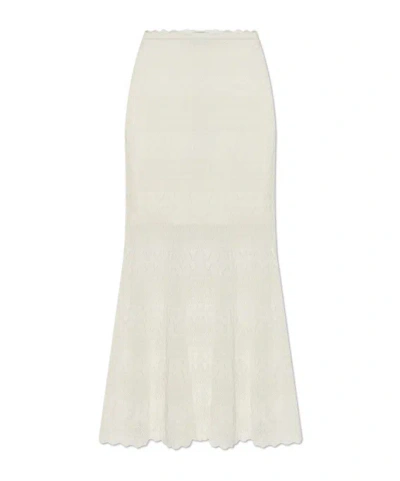 Self-portrait Wool Openwork Knit Midi Skirt In White
