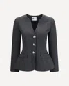 Self-portrait Pearl-embellished Collarless Blazer In Grey