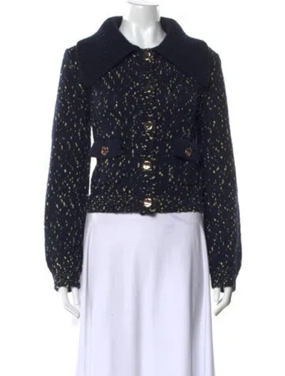 Pre-owned Self-portrait Wool Printed Sweater In Blue
