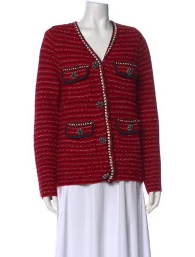 Pre-owned Self-portrait Wool Printed Sweater In Red
