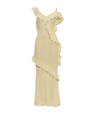 Self-portrait Wool Ruffled Knit Maxi Skirt In Yellow