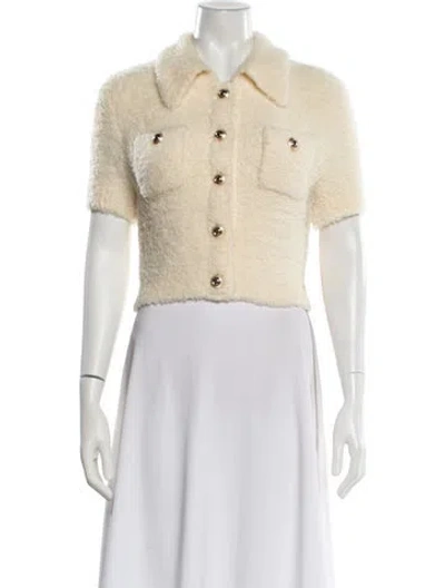 Pre-owned Self-portrait Wool Short Sleeve Crop Top In Neutral