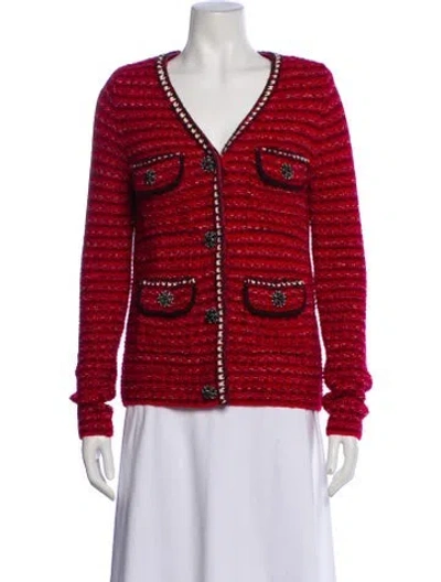 Pre-owned Self-portrait Wool Striped Evening Jacket In Red
