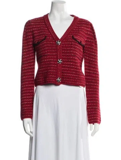 Pre-owned Self-portrait Wool Striped Sweater In Red