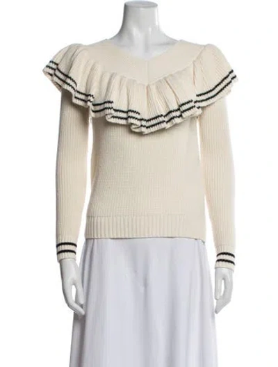 Pre-owned Self-portrait Wool Striped Sweater In White