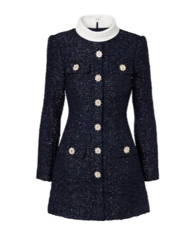 Self-portrait Wool Terry Mini Dress In Blue