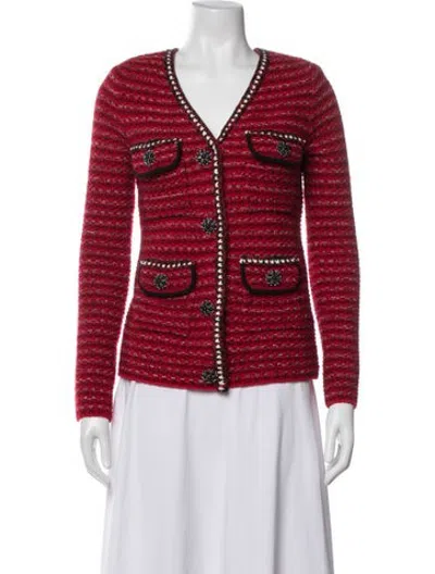 Pre-owned Self-portrait Wool Tweed Pattern Blazer In Red