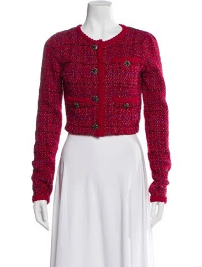 Pre-owned Self-portrait Wool Tweed Pattern Evening Jacket In Red