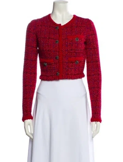 Pre-owned Self-portrait Wool Tweed Pattern Evening Jacket W/ Tags In Red