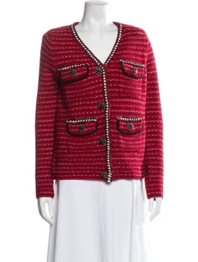 Pre-owned Self-portrait Wool Tweed Pattern Evening Jacket W/ Tags In Red