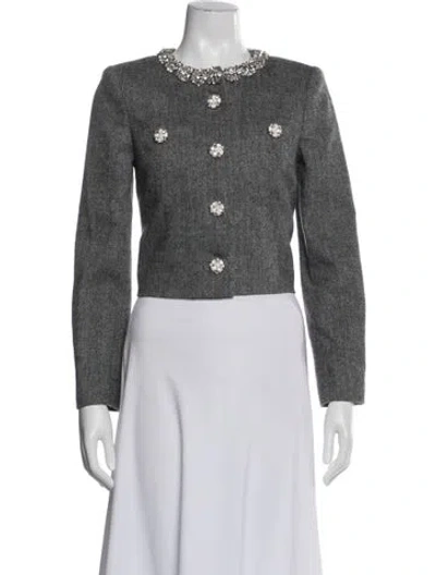 Pre-owned Self-portrait Wool Tweed Pattern Jacket In Gray