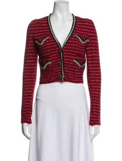 Pre-owned Self-portrait Wool Tweed Pattern Jacket In Red