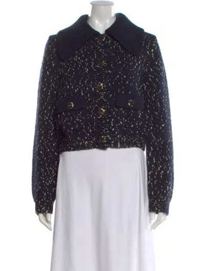 Pre-owned Self-portrait Wool Tweed Pattern Sweater W/ Tags In Blue