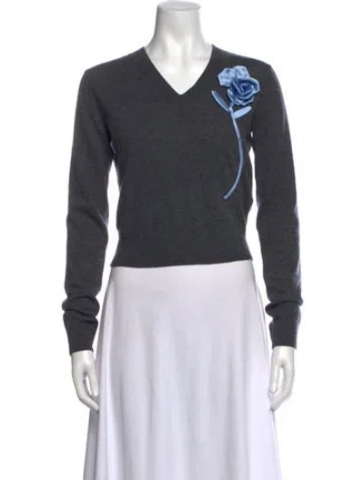 Pre-owned Self-portrait Wool V-neck Sweater In Grey