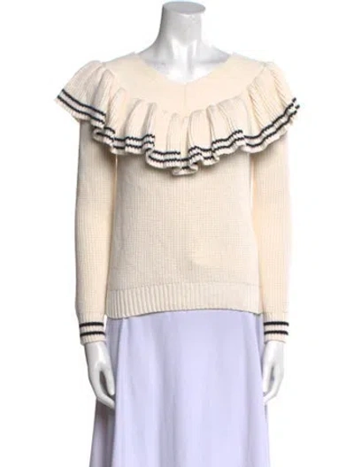 Pre-owned Self-portrait Wool V-neck Sweater In Neutral