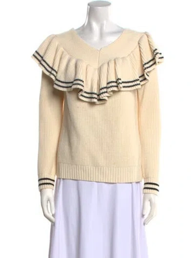 Pre-owned Self-portrait Wool V-neck Sweater In Neutral