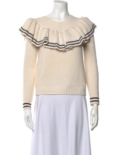 Pre-owned Self-portrait Wool V-neck Sweater In Neutrals