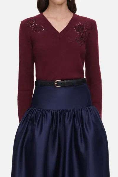 Self-portrait Wool-knit Sweater With Floral Motif In Red